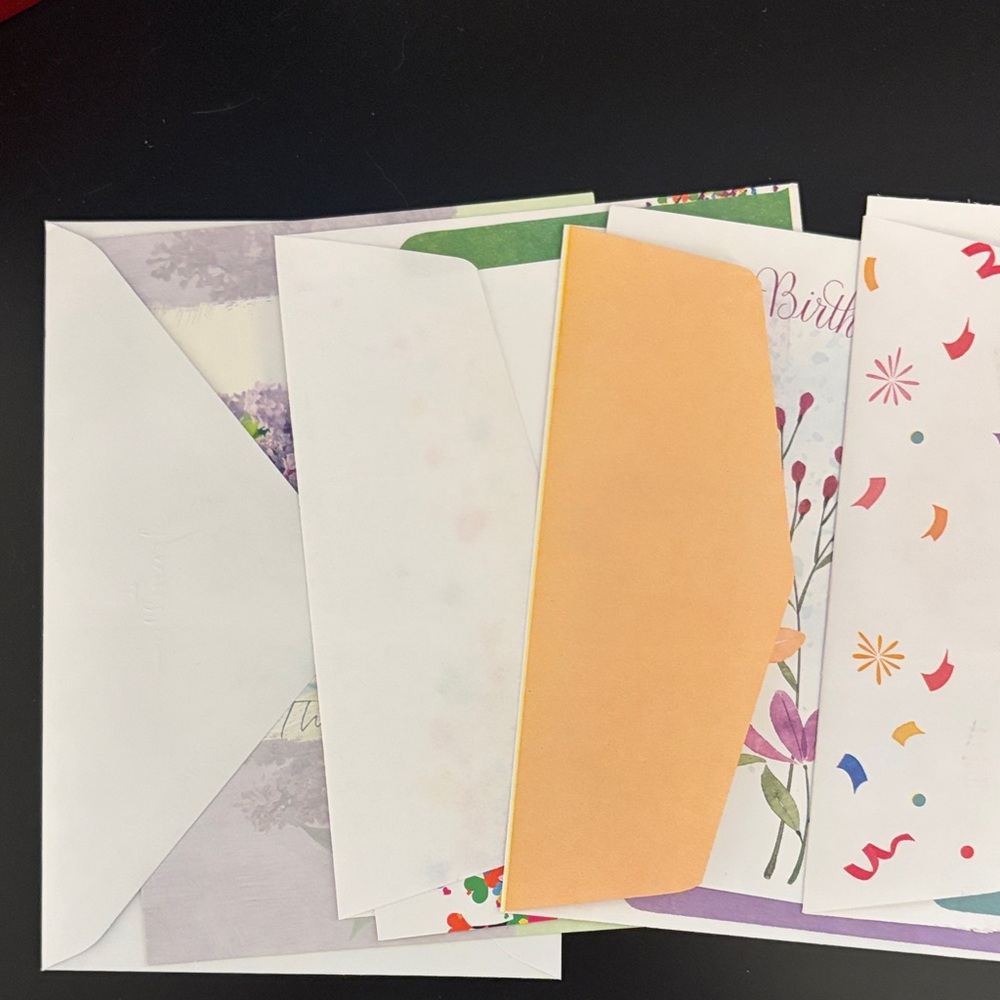 Assorted Greeting Cards & Envelopes - White, Peach, Floral